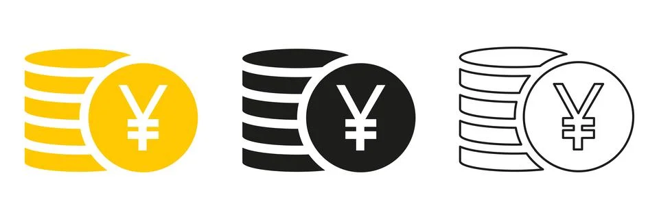 Yen coins stack icon set. Stock Illustration
