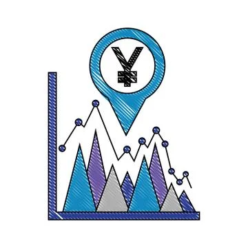 Yen economy in pin pointer with statistical graphic Stock Illustration