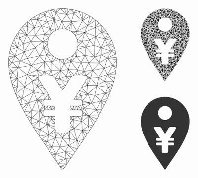 Yen Map Marker Vector Mesh Wire Frame Model and Triangle Mosaic Icon Illustrazione stock
