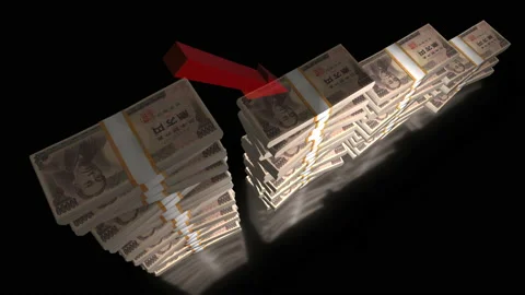 Yen money decrease bar chart animation 库存影片 226281244