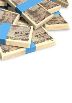 Yen notes scattered pile Illustrazione stock