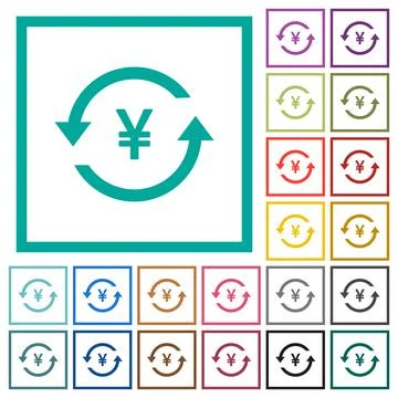 Yen pay back flat color icons with quadrant frames Stockillustratie