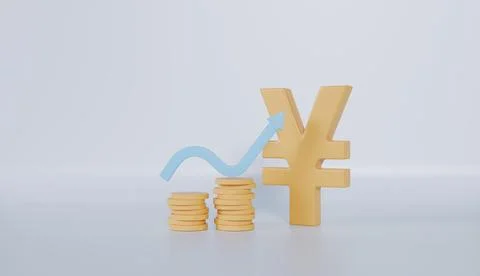 Yen Sign with Stack of coins and growth graph, New year financial and saving Stock Illustration