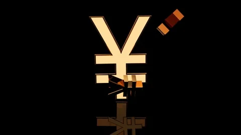 Yen Simbol Falling On Reflective Surface Stock Footage 125702270