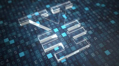 Yen symbol on a blue computer screen background. Fintech or modern digital Stock Illustration