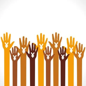 Yen symbol in hand background vector Stock Illustration