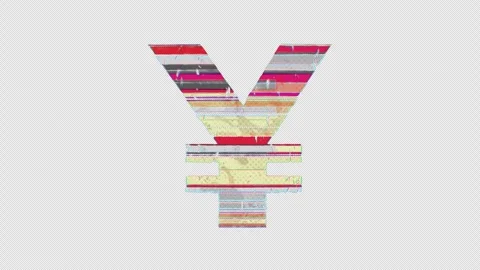 Yen Symbol Reveals in Cartoon Glitchy Style Stock Footage 254776053
