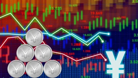 Yen value, rate, stock, information and changing diagram animation Stock Footage 228238568