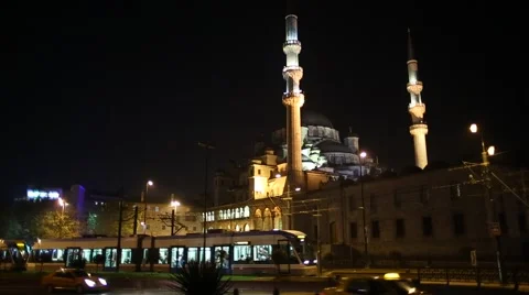 Yeni cami night Stock Footage 42577683