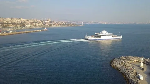 Yenikapi harbour pan fly chase in istanbul at marmara sea coast Stock Footage 103186763