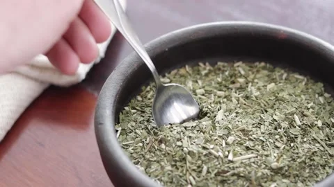 Yerba mate is used to make a typical hot drink from Argentina and Uruguay pre Stock Footage 150917610
