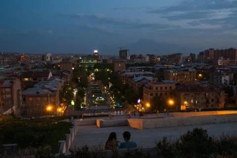 Yerevan and Cascade complex on a summer night Stock Photos