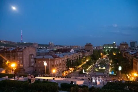 Yerevan and Cascade complex on a summer night Stock Photos