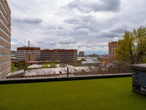 Yerevan city panorama on a cloudy day Stock Photos