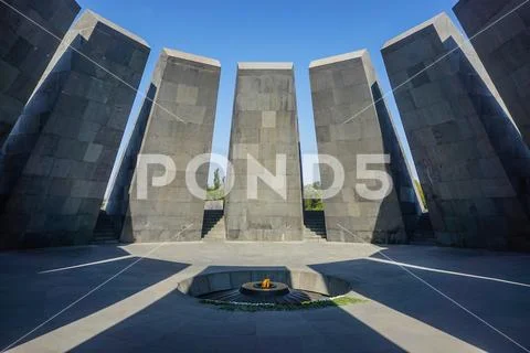 Yerevan Tsitsernakaberd Armenian Genocide Memorial Complex Centered Fire Stock Photos