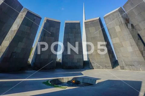 Yerevan Tsitsernakaberd Armenian Genocide Memorial Complex Flame Stock Photos