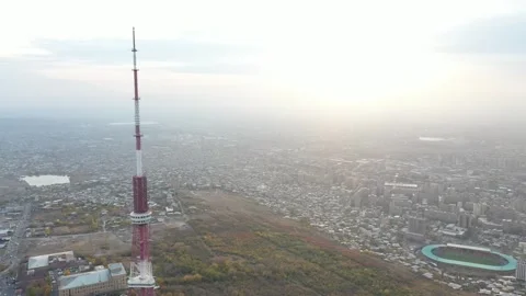 Yerevan TV tower by drone 2 Video stock 335840743