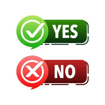 Yes and No button. Approved and Rejected. Yes no in speech bubble. Check marks. Stock Illustration