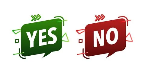 Yes and No button. Approved and Rejected. Yes no in speech bubble. Check marks. Illustrazione stock