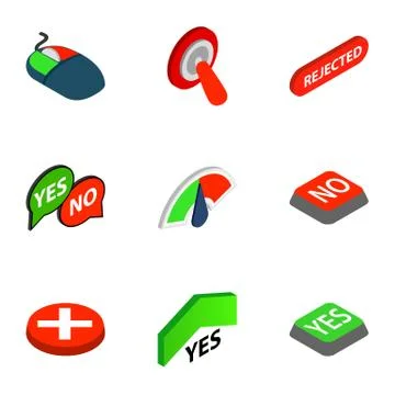 Yes and No button icons, isometric 3d style Illustrazione stock