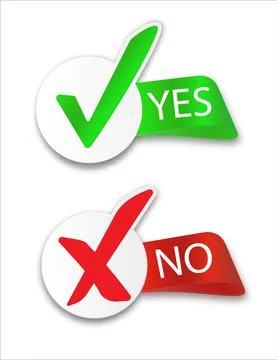 Yes and No check marks. Cross check mark icons, flat round buttons set. Illustrazione stock