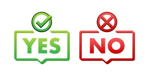 Yes and No Decision Concept Bubbles Vector Illustration with Checkmark and Cross Stock Illustration