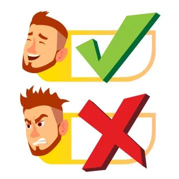 Yes And Now Sign Vector. Man Face With Emotions. Approval And Disapproval. Right Stock Illustration