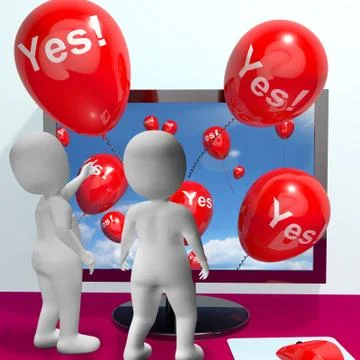 Yes balloons from computer showing approval and support message Illustrazione stock