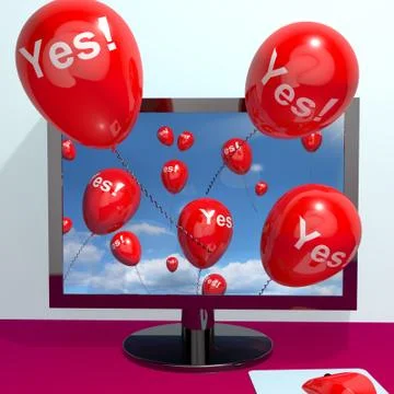 Yes balloons from a computer showing approval and support message online Stock Illustration