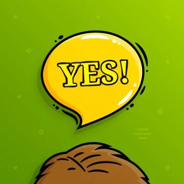 Yes. Banner, speech bubble with human head which accepts. Vector. Stock Illustration