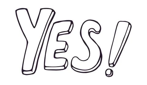 YES Bold 3D Hand Drawn Doodle Lettering Isolated on White Background Stock Illustration