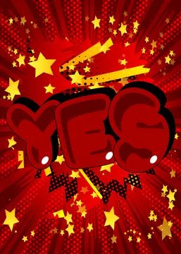 Yes. Comic book word text on abstract comics background. Retro pop art style  Stock-Illustration