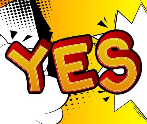 Yes. Comic book word text on abstract comics background. Retro pop art style  Stock-Illustration