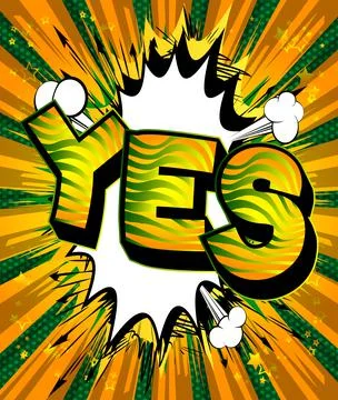 Yes. Comic book word text on abstract comics background. Retro pop art style  Stock-Illustration