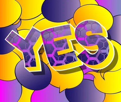 Yes. Comic book word text on abstract comics background. Retro pop art style  Stock-Illustration