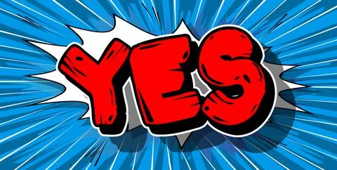 Yes. Comic book word text on abstract comics background. Retro pop art style  Stock-Illustration