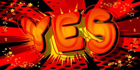 Yes. Comic book word text on abstract comics background. Retro pop art style  Stock-Illustration