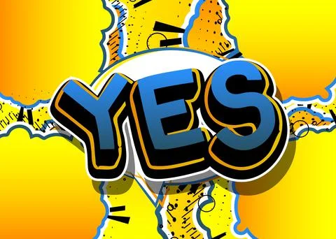 Yes. Comic book word text on abstract comics background. Retro pop art style  Stock-Illustration
