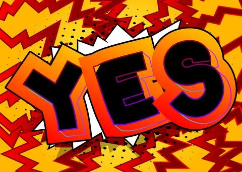 Yes. Comic book word text on abstract comics background. Retro pop art style  Stock-Illustration