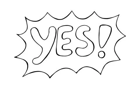 YES Comic Explosion Speech Bubble Hand Drawn Doodle Isolated on White 库存插图