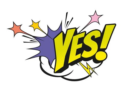 Yes comic sound effect speech bubble tag or label Stock Illustration