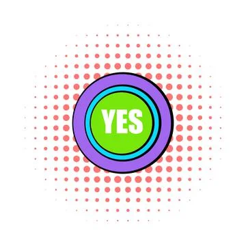 Yes green button icon, comics style Stock-Illustration