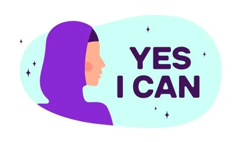 Yes I Can. Modern flat character. Silhouette woman Stock Illustration