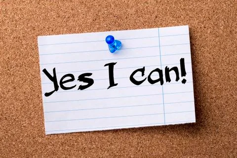 Yes I can! - teared note paper pinned on bulletin board Stock Photos