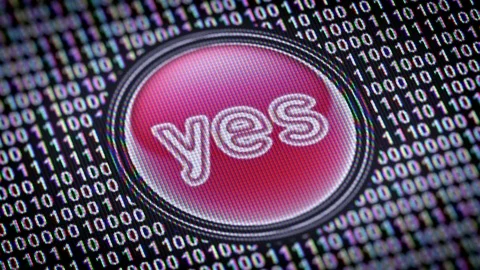 Yes icon. Binary code ( array of bits ) in the screen. Looping footage Stock Footage 110696552