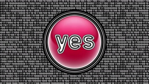 YES icon. Binary code ( array of bits ) in the screen. Looping footage. Stock Footage 123866379