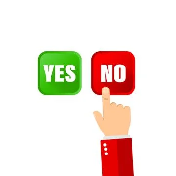 Yes no button and pointing hand icon flat for banners on isolated background. Stock Illustration