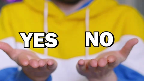 YES NO Choice Text Appearing on Male Hands and Tracking with Up and Down Stock Footage 306584500