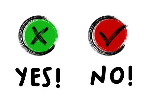 Yes No, green check mark and red cross isolated vector, yes or no concept Illustrazione stock