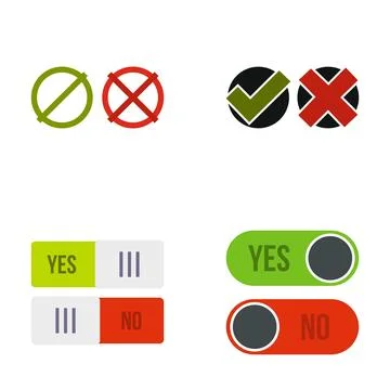 Yes no icons and toggle switch set Ilustração Stock